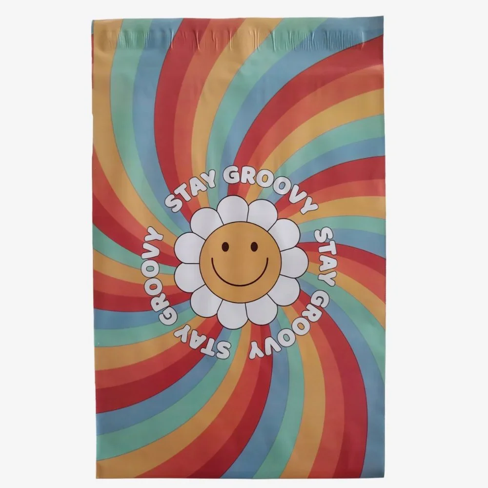 100 Count Stay Groovy Rainbow 7.5 x 10.5 Self Seal Printed Poly Mailers